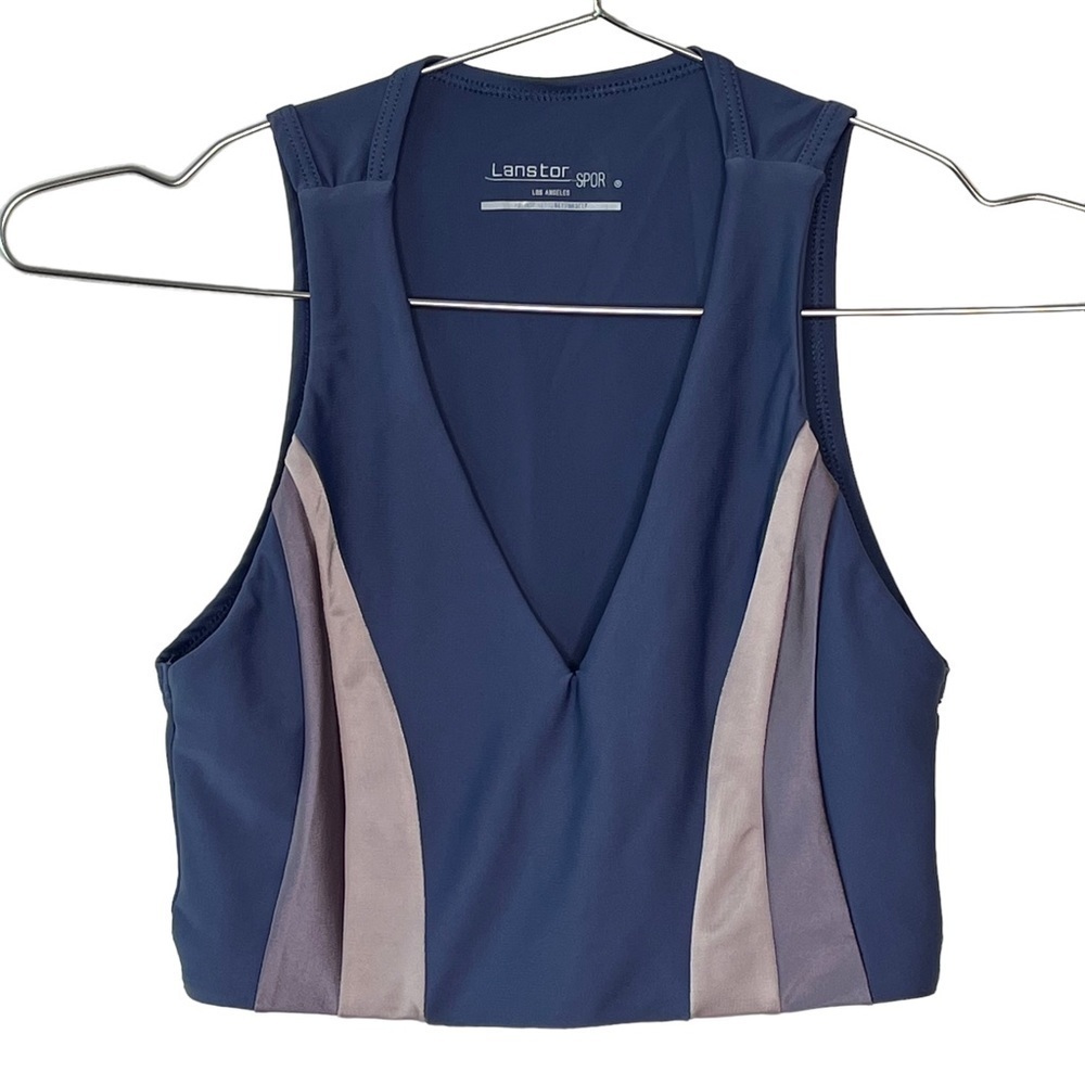 SOUL Cycle Lanston Sport Long Line Sports Bra Crop Top Stripe Colorblock